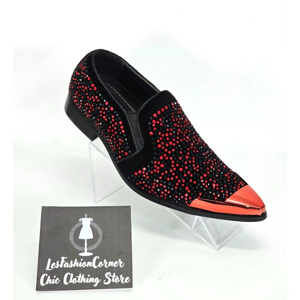Bolano Men's Red/Black Leather Desta Dress Shoes Rhinestone Loafers Sz 7.5 1802 - Picture 13 of 16